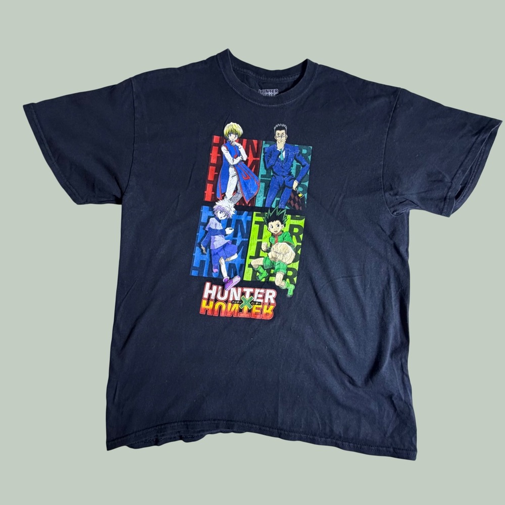 Hunter x Hunter Gon Killua Kurapika Leorio Black Graphic T-Shirt Mens Large